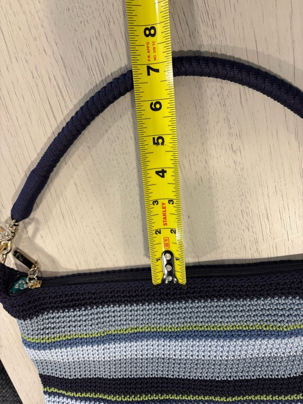 Lina Striped Crochet Shoulder Bag in Navy Blue, Gray and Green - Picture 7 of 16